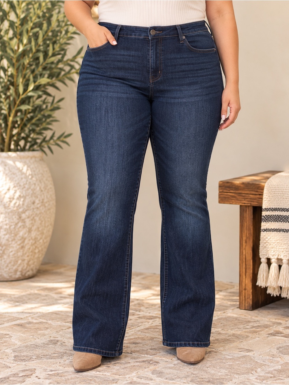 Seven7 Tummyless Women’s 20W High Rise Bootcut Jeans Dark Wash NWT #893